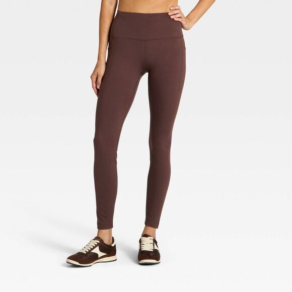All In Motion Pants - Women's High-Rise Fleece Lined Winter Leggings - All In Motion Brown XXL